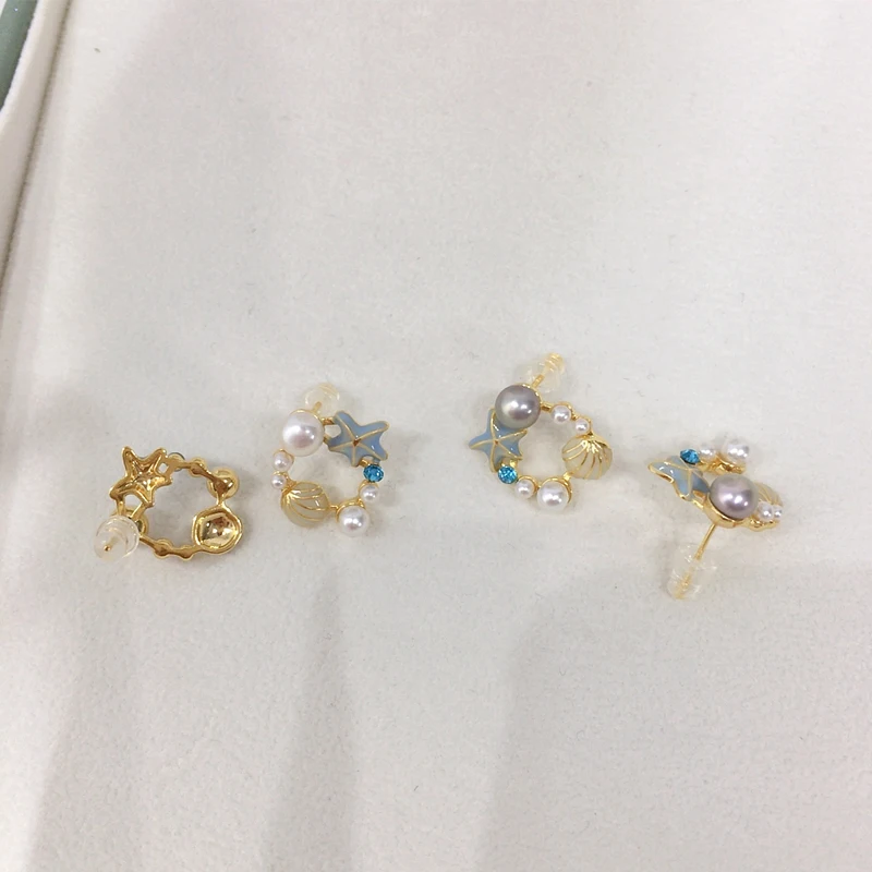 ZHBORUINI Natural Freshwater Pearl Earrings Cute Starfish Shell 14K Gold-Plated Pearl Female Jewelry S925 Silver Ear Needles
