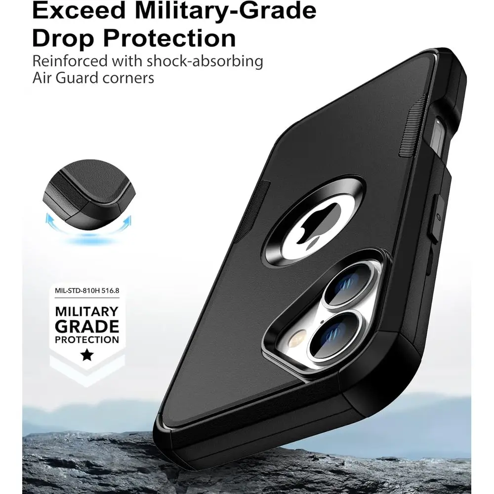 for iPhone 16 Case with Belt Clip Holster,2X Screen Protector, Heavy Duty Protection,Military-Grade Protection,Anti-Drop,Shockpr