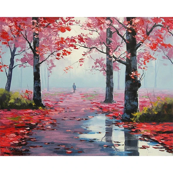 

Impressionism handmade Thick paint leaves knife painting forest landscape oil painting