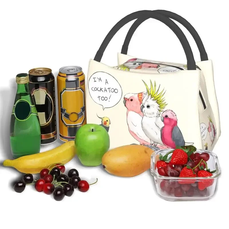 Funny Cockatoo Cockatiel Thermal Insulated Lunch Bag Women Parrot Birds Resuable Lunch Tote Work Travel Storage Meal Food Box