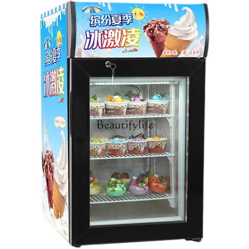 Commercial Vertical Freezing Display Cabinet Small Freezer Glass Single Door Storage Food in Refrigerator