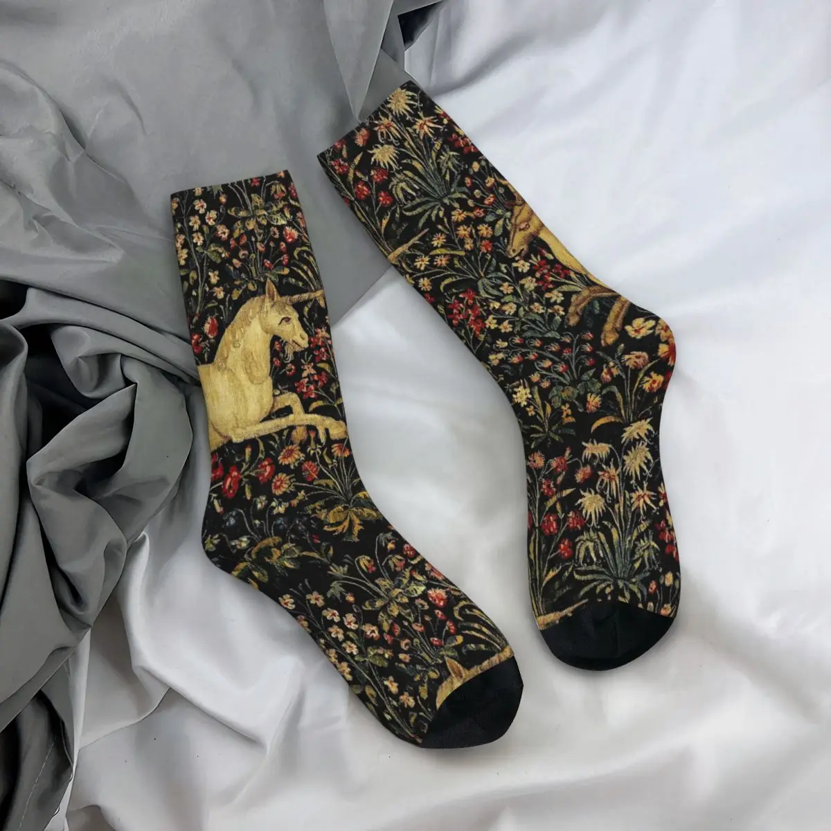 Medieval Unicorn Stockings Midnight Floral Design Harajuku Socks Spring Anti Skid Socks Female Climbing Medium Soft Socks