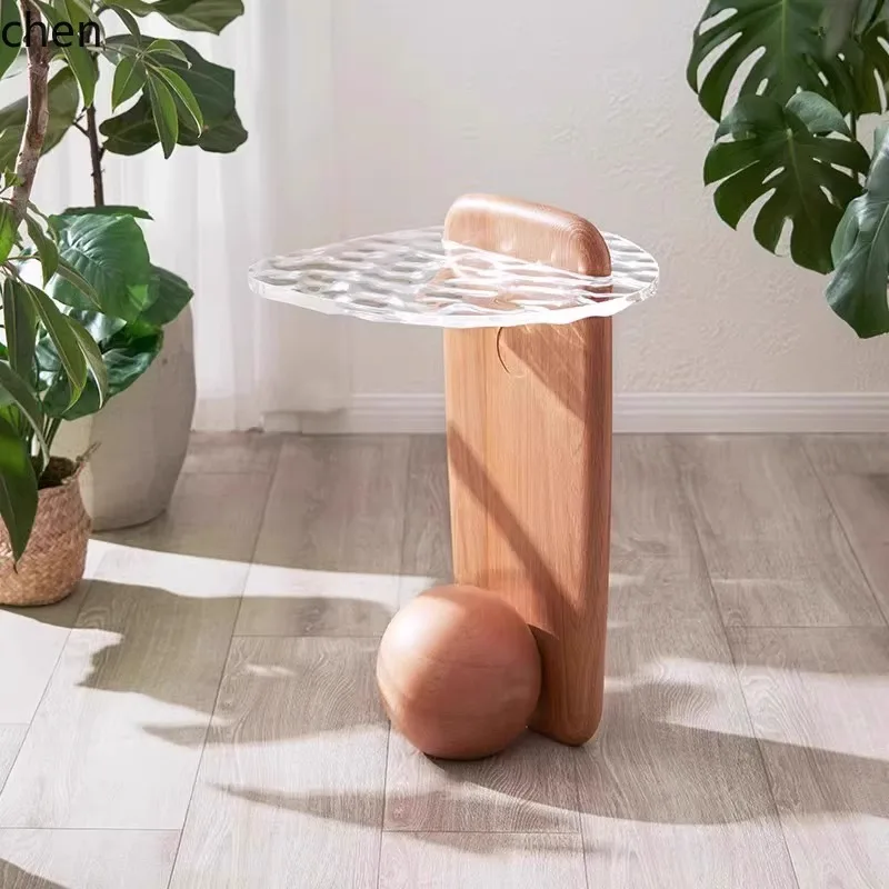 YFY  Living Room Side Table Modern Simple Sofa Side Solid Wood Corner Table High-end Vintage Water Ripple Glass Small Coffee