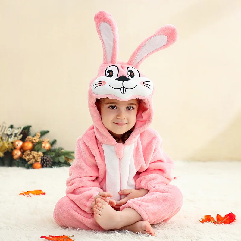 Baby Kids Adorable Infant Children Animals Shaped Onesie Zip Up Hooded Fleece Jumpsuit Casual Wear Halloween Christmas Outwear