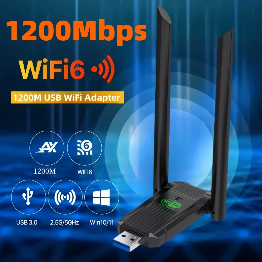 듀얼 밴드 USB 와이파이 1200Mbps 어댑터, 2.4GHz 5GHz 와이파이, 안테나 2 개, PC 미니 컴퓨터, 600Mbps 네트워크 카드 리시버