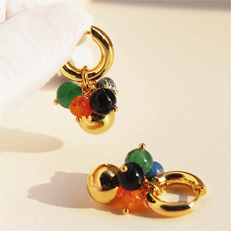 kshmir Trendy metal green and black stone ball ball eardrop female ear buckle exaggerated earrings jewelry accessories Gift