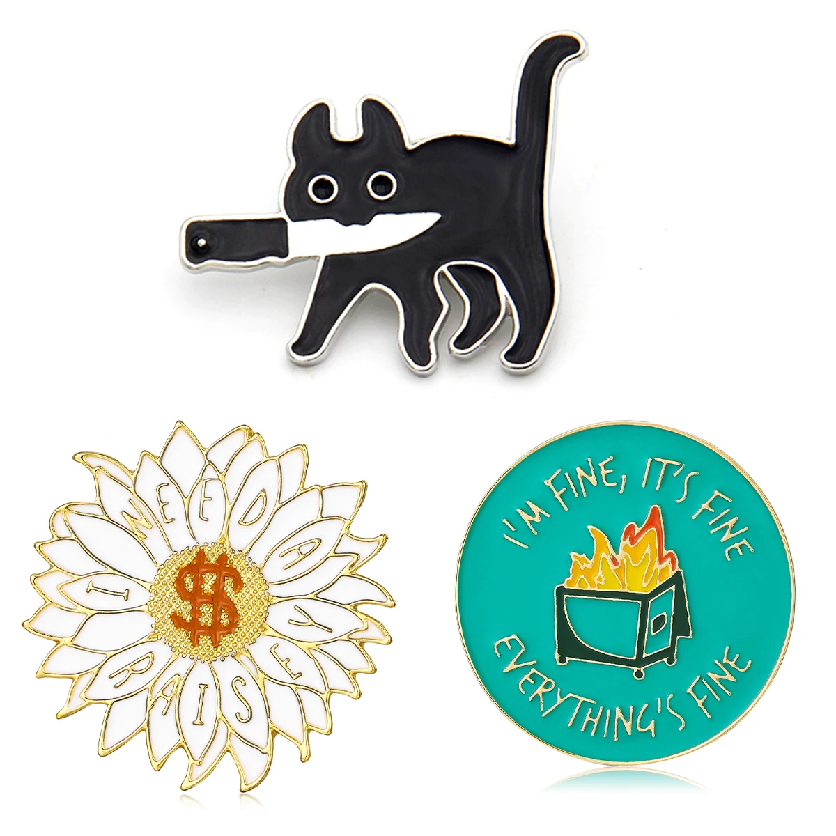 Catuni Funny Daisy Cat Enamel Pins Brooch for Worker I Need a Raisey Lapel Lanyard Bag Badge Accessories for Women Men