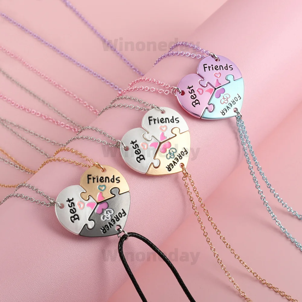 Winoneday 3Pcs/set Cute Heart-shaped Stitching Letter Best Friend Necklace for Girls Fashion Friendship Gifts