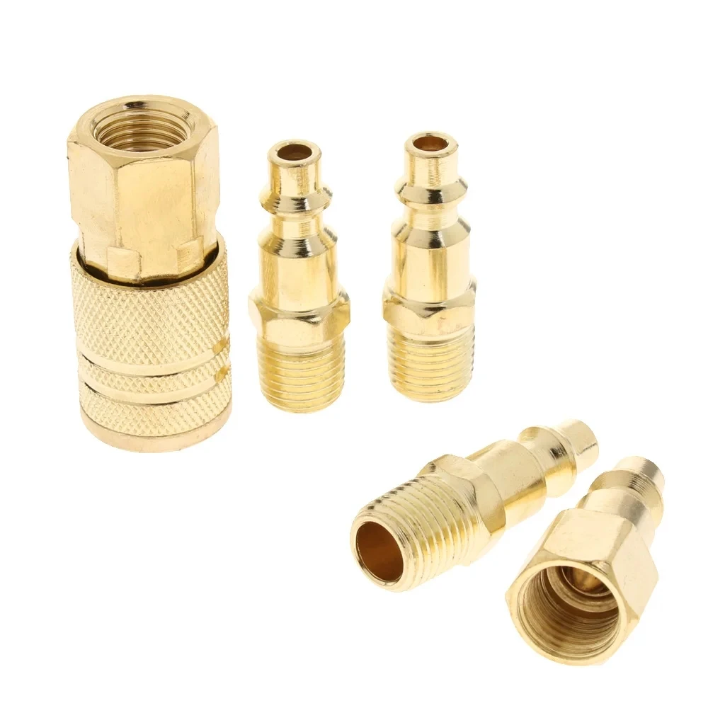 5 Pcs Brass Quick Coupler Air Hose Line End Connector Set for Compressor 1/4 inch