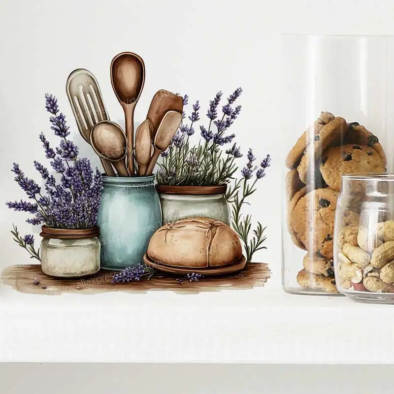 Watercolor Baking Wall Stickers Utensils Home Decor Decal Stickers for Living Room Cabinets Fridge Kitchen Decor AA202