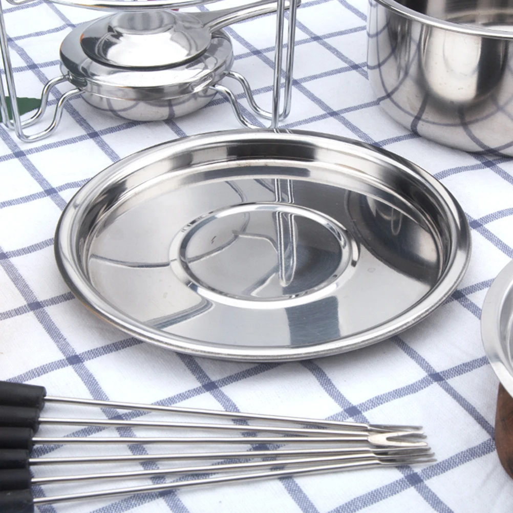 

Chocolate Melting Furnace Fondue Set Stainless Steel Cheese Broth Pot Splatter Guard Gel Burner Included Even