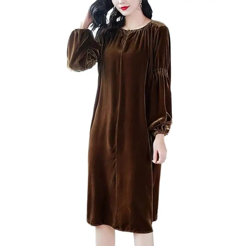 Năm 2022 Thời Trang Thanh Lịch Đầm Dự Tiệc Mùa Xuân Vintage Tay Phồng Velour Đầm Nữ Autunm Nhung Vestidos