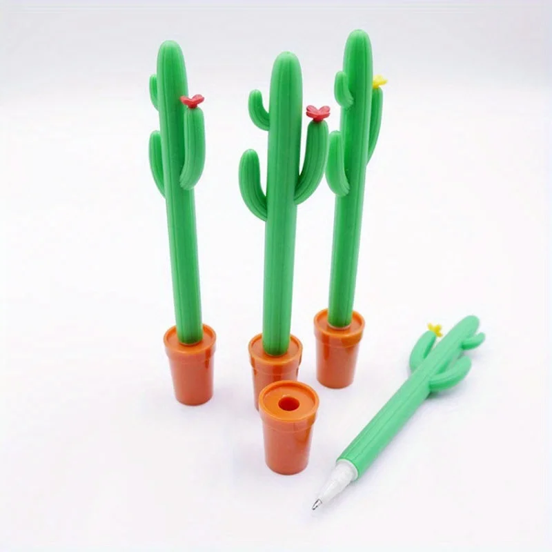 Cute Cactus Shaped Gel Pen, 0.5mm Blue Ink Neutral Pen, Creative Silicone Plant Pen for Students Office