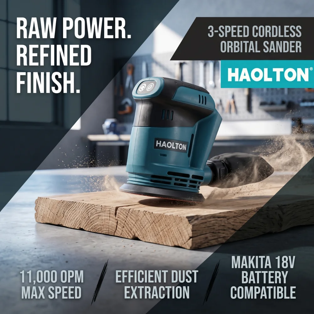 HAOLTON Cordless Random Orbital Sander Electric Polisher Wood Polishing Grinding Power Tool For Makita 18V Battery(No Battery)