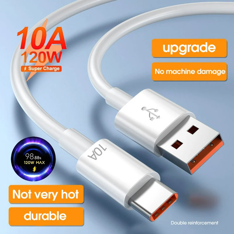 Cabo de carregamento tipo c, 1/2/3 peças, 10a, 120w, linha de carregamento super rápida, sincronização de dados de alta velocidade, cabo de carregador durável, adequado para android