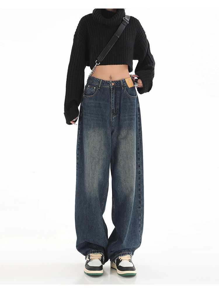 

Women Vintage Blue Jeans Y2k Streetwear Wide Leg Denim Pants High Waist Jeans Korean Baggy Cowboy Trouser Oversize Jeans Clothes