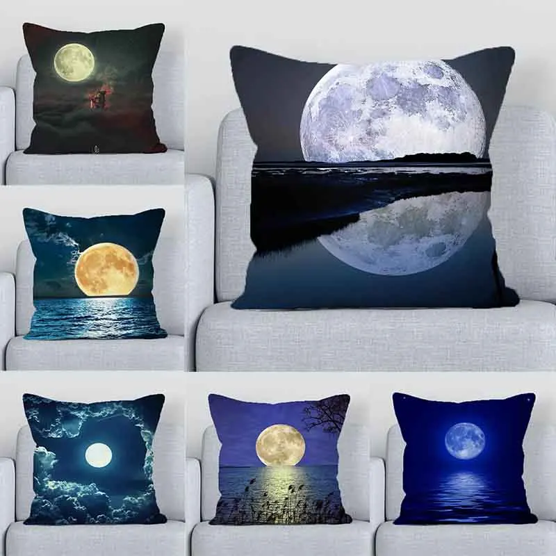 Office Sofa Luxury Cushion Cover Moon Night Sky Pattern Print Home Decor Pillow Cover