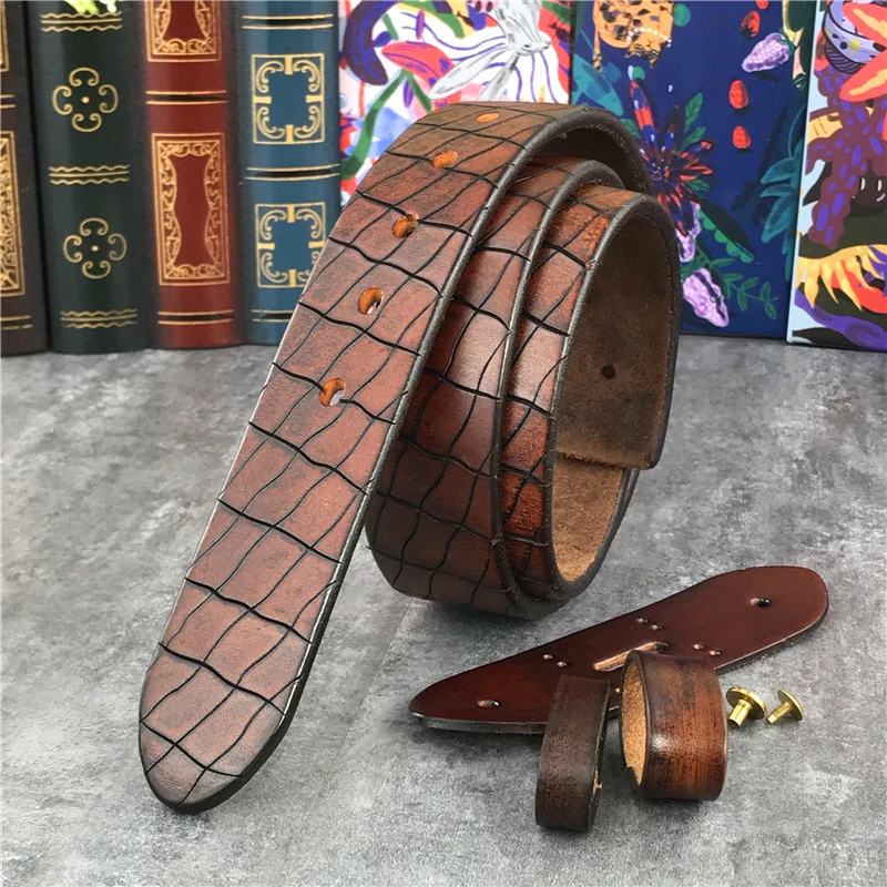 Luxury Desiger Carving Genuine Leather Men\'s Belt Without Buckle Ceinture Leather Belt Men Without Buckles Waist Belt SP10