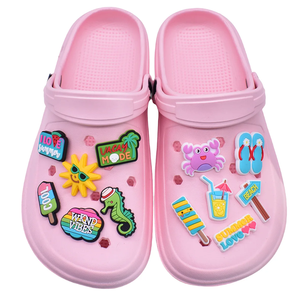 Summer Beach Ice Cream Shoe Charm for Crocs DIY Badge Women Sandals Kids Pins Decoration Jeans Ornaments Party Favors Wholesale