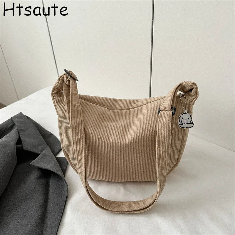 

Canvas Corduroy Hobos Soft Single Shoulder Bag Y2K Student Leisure Medium Size School Book Laptop Pouch Messenger Side Bag