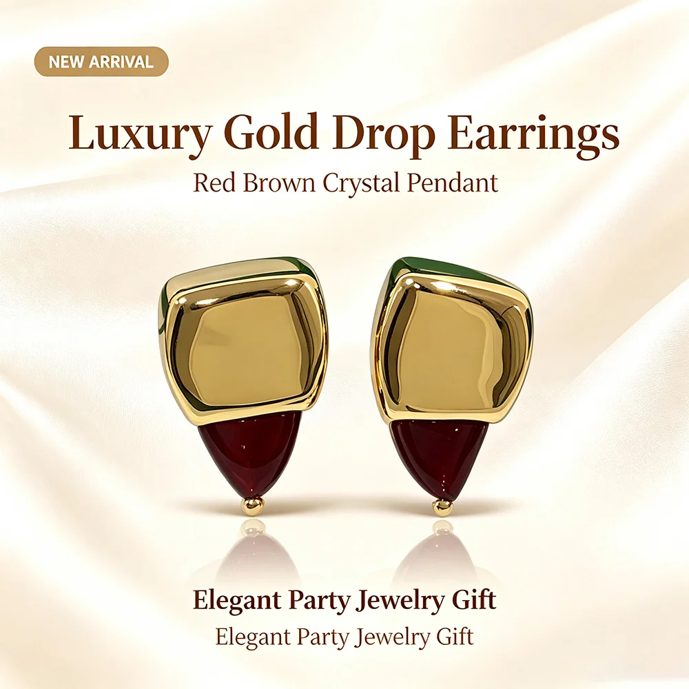 Yuri Ailey Luxury Gold Plated Drop Dangle Earrings for Women Irregular Red Brown Earring Fashion Jewelry Gift for Ladies