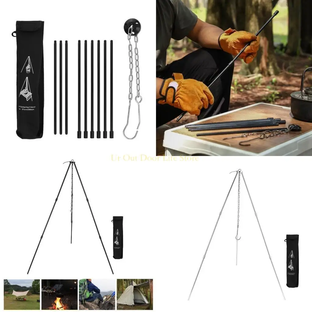 

77UF Набор принадлежностей для приготовления пищи у костра с сумкой для хранения Регулируемый штатив с цепочкой для кемпинга