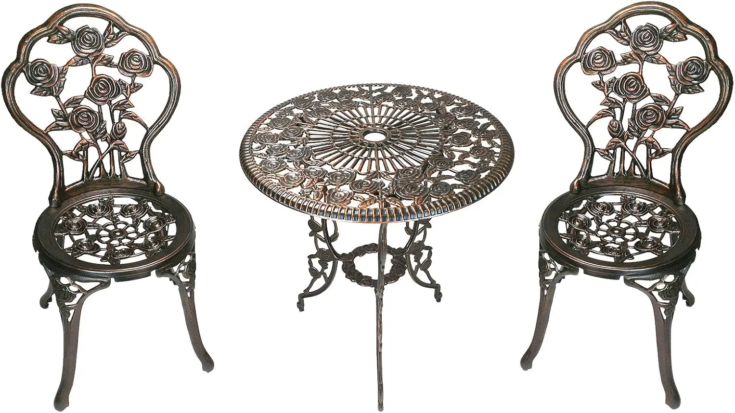 

3-Piece Rose Bistro Set with 23.5-Inch Cast Aluminum Table, Perfect for Outdoor Dining