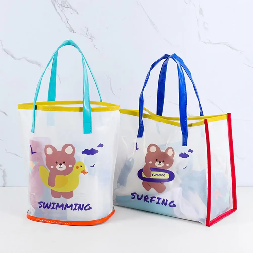 

Beach Bag Wide Mouth Cartoon Rabbit Bear Bag Casual Bags For Women PVC Portable Bag Beach Swimming Waterproof Storage Bag