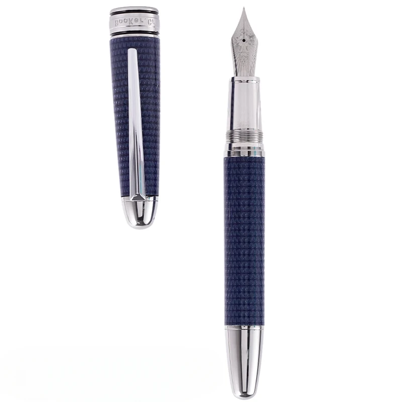 

New Blue Engraving BooKer.Cr Fountain Pen Silver Iridium Gold F 0.5mm Nib Ink Pen Collection Business Office School Writing Gift