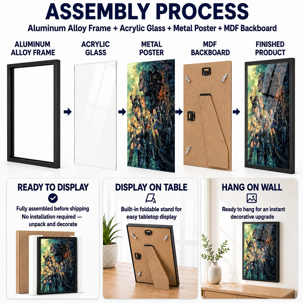 Final Fantasy XII Characters Design Framed Metal Print Customized Photo Heroic Quest Style Wall Art For Home Office Player Gift