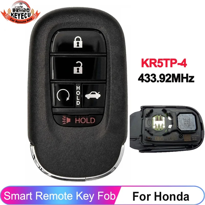 KEYECU 5 Buttons KR5TP-4 For Honda Accord Civic HR-V CR-V Pilot 2022 2023 2024 433.92MHz 4A Chip Smart Key Remote 72147-T20-A11