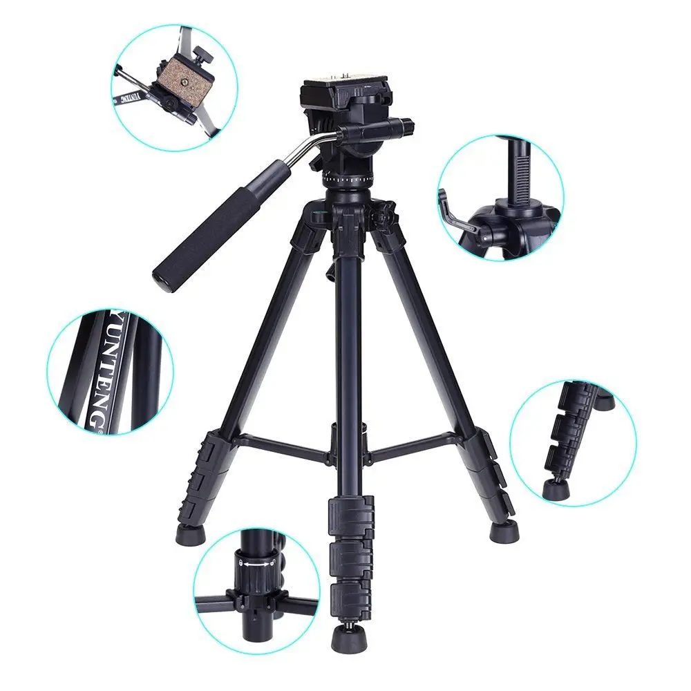 Photo YUNTENG VCT-691 Professional Aluminum Tripod with Pan Head Bag for DSLR video Camera phone telescope Phone Holder