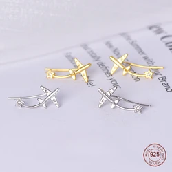 925 Sterling Silver Airplane Star Clip Earrings for Women 2023 Trend Pentagram Zircon Ornament Ear Hook Banquet Fashion Jewelry