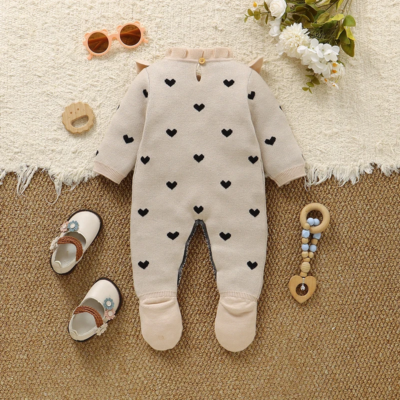 Baby Romper Knitted Newborn Girl Boy Jumpsuit Long Sleeve Foot Wrap Autumn Infant Kid Clothes 0-9M Fashion Ruffles Overalls Warm