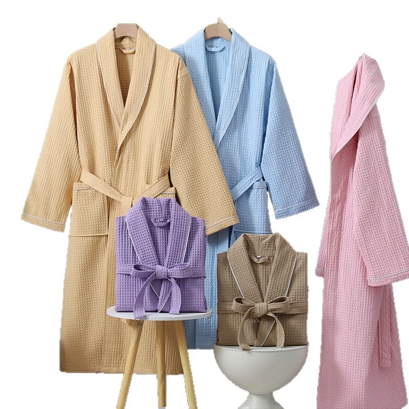 Summer Thin Bathrobe Solid Color Cotton Hotel Pajamas Absorbent and Quick Drying Men's and Women's Pajamas Bath Robes