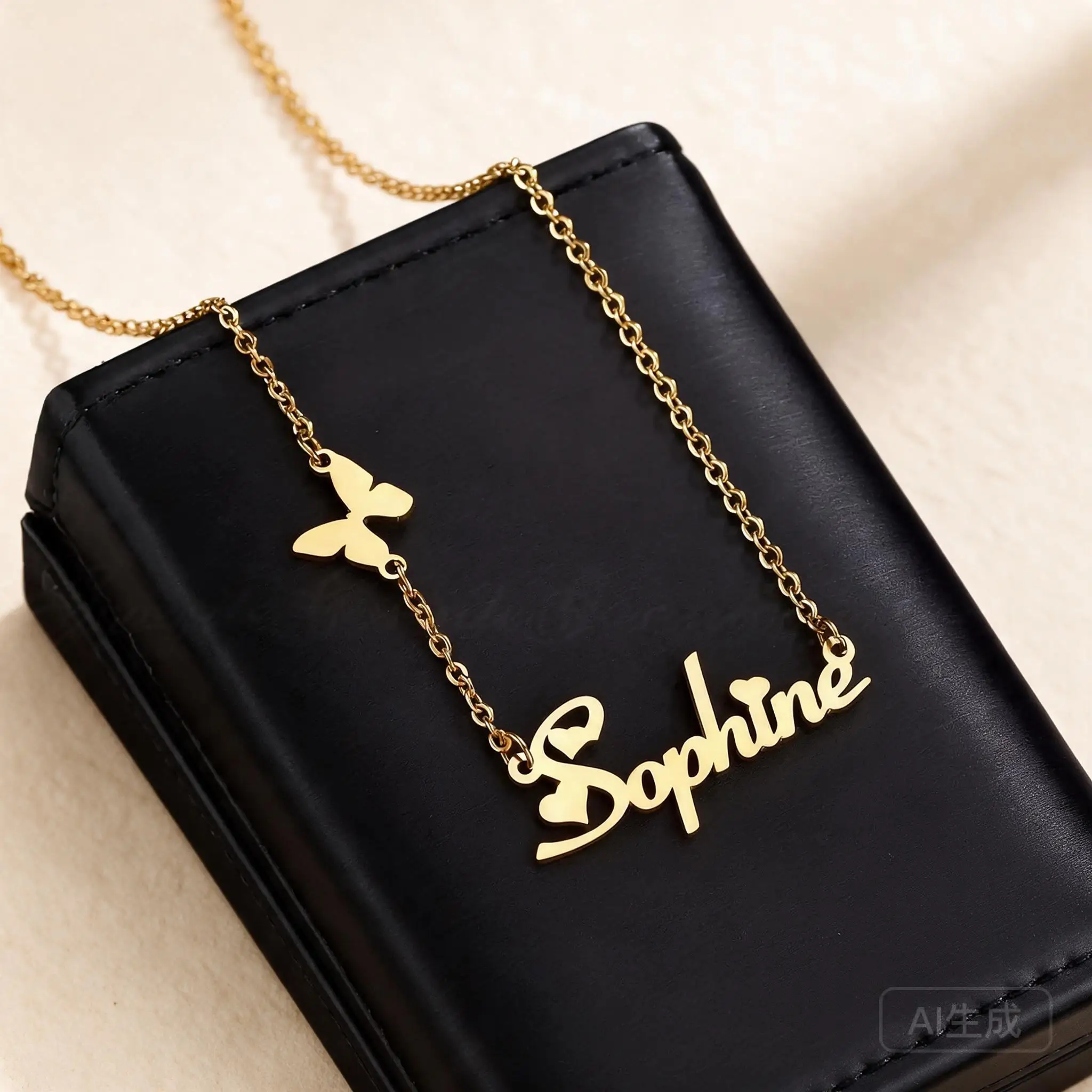 Luxury Personalized Stainless Steel Heart Butterfly Name Necklace Dainty Collarbone Chain Jewelry Gift For Women Girls Daily Use