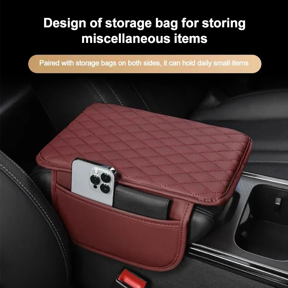 Armrest Cushion with Pocket Leather Arm Rest Mat Car Armrest Box Protective Pad Center Console Protector Cover Side Pocket Amagi