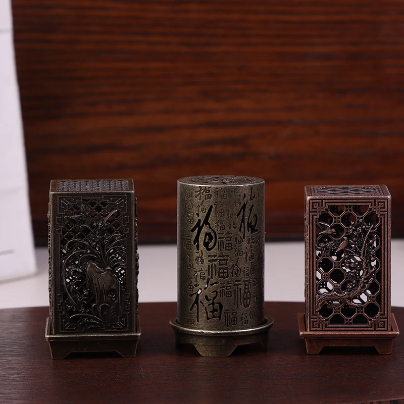 Alloy Censer Incense Holder Square Cylinder Vertical Incense Burner Indoor Aromatherapy Home Ornament Chinese Inense Burners