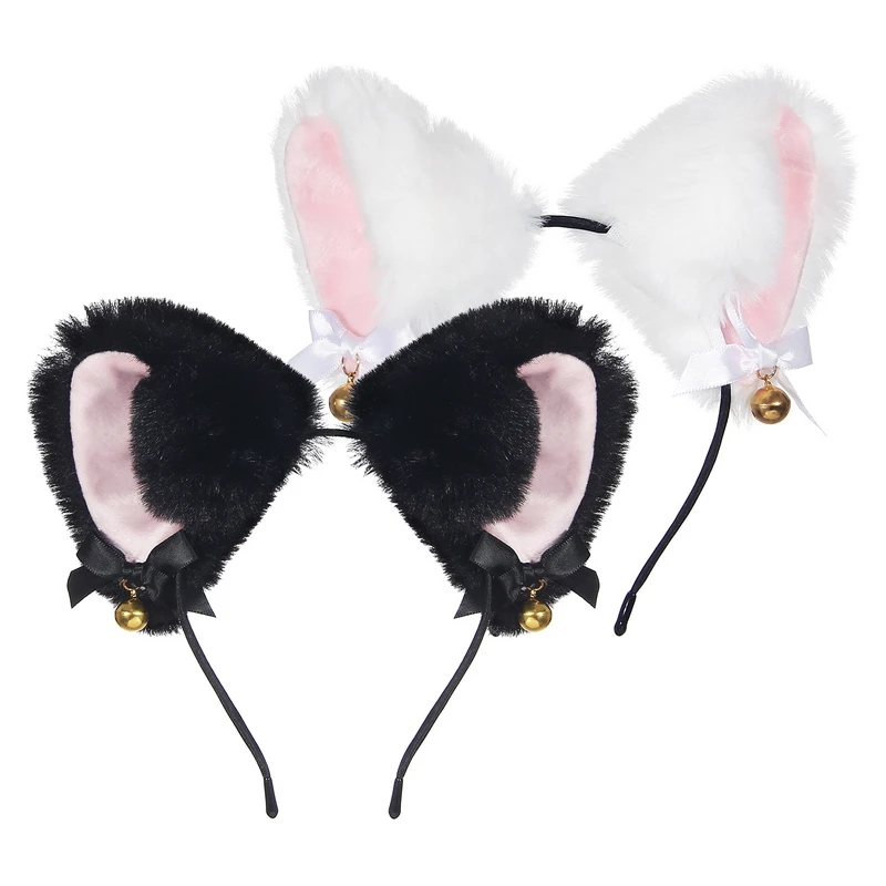Cerceau d'oreille de chat en peluche pour filles, noir, blanc, bandeau doux pour femmes, bandeau de sauna, cosplay de fête, accessoires pour cheveux, mode