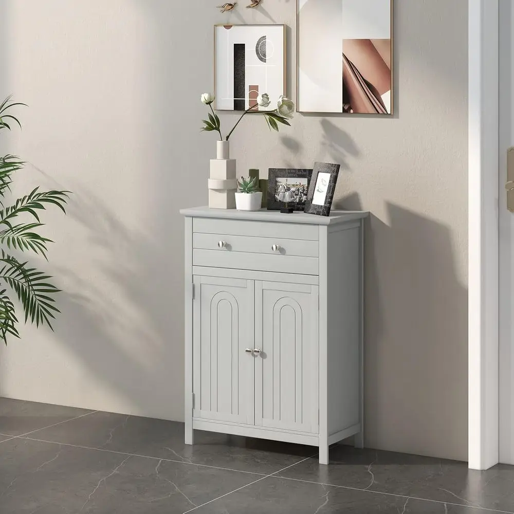 Grey 2-Door Bathroom & Living Room Storage Cabinet with Adjustable Shelves view 4
