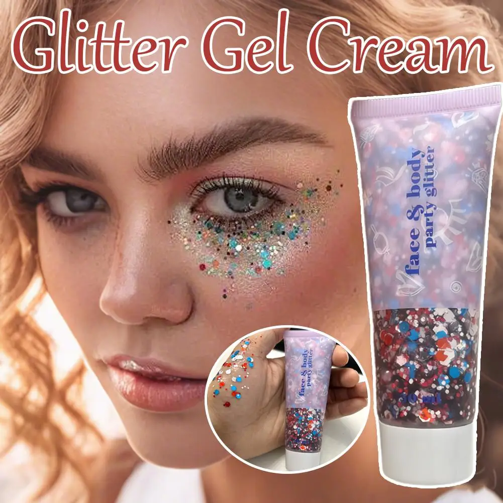 Corpo glitter gel 50ml líquido holográfico feminino maquiagem brilhos para gel fácil maquiagem brilhante festival glitter uso corporal e2s6