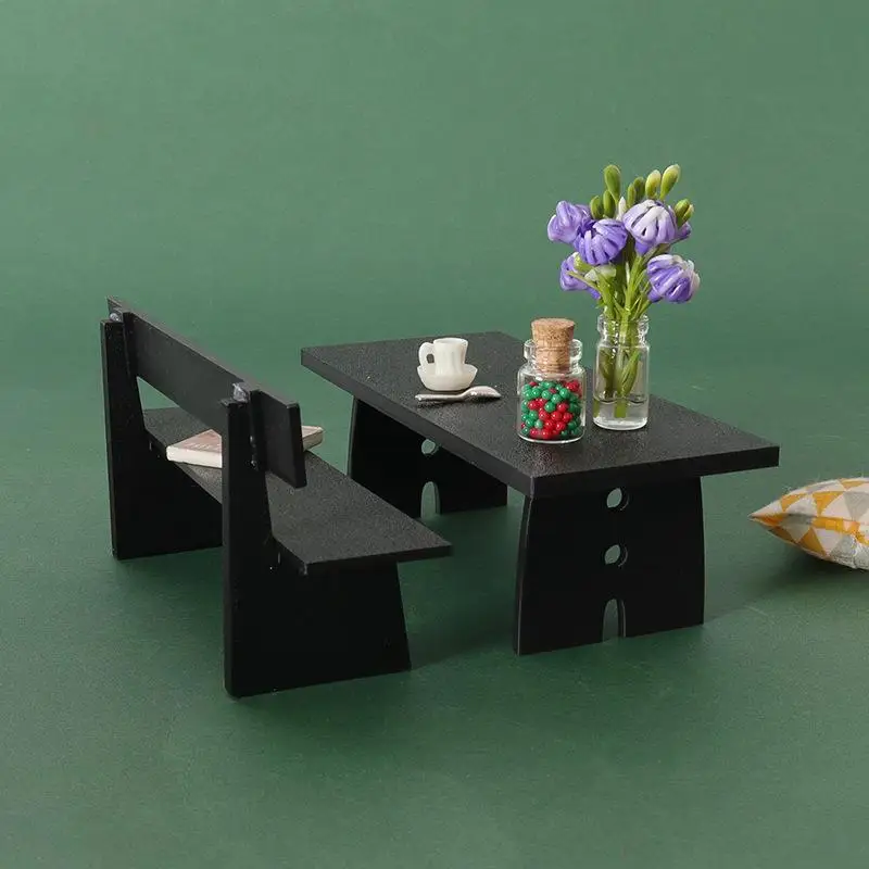1 pezzo di casa delle bambole in miniatura tavolo nero e sedia mobili modello scena decorazione oggetti di scena accessori per casa delle bambole