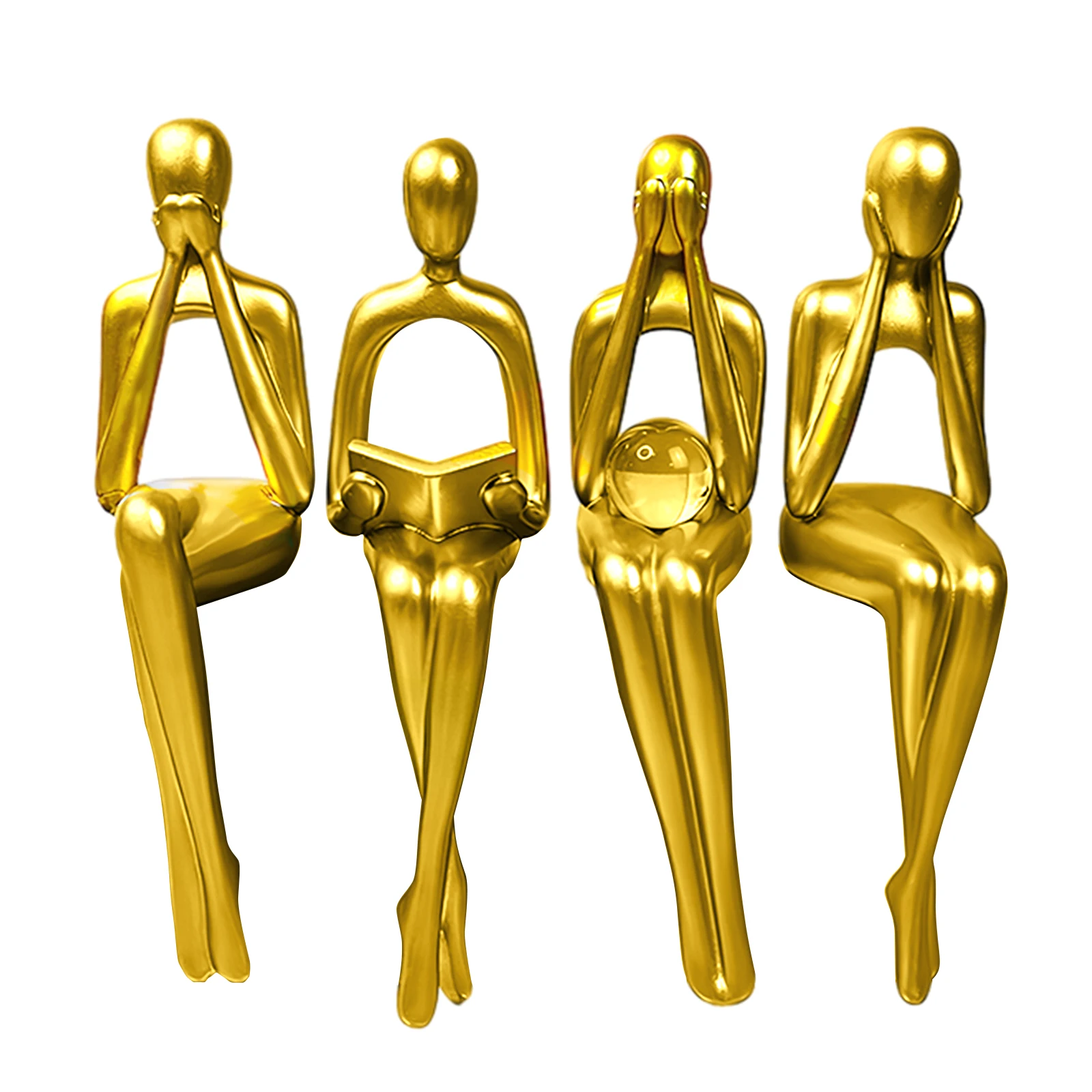 

4Pcs Gold Decor Thinker Statue,Modern Resin Art Sculpture,Abstract Art Action Figurines home ornaments