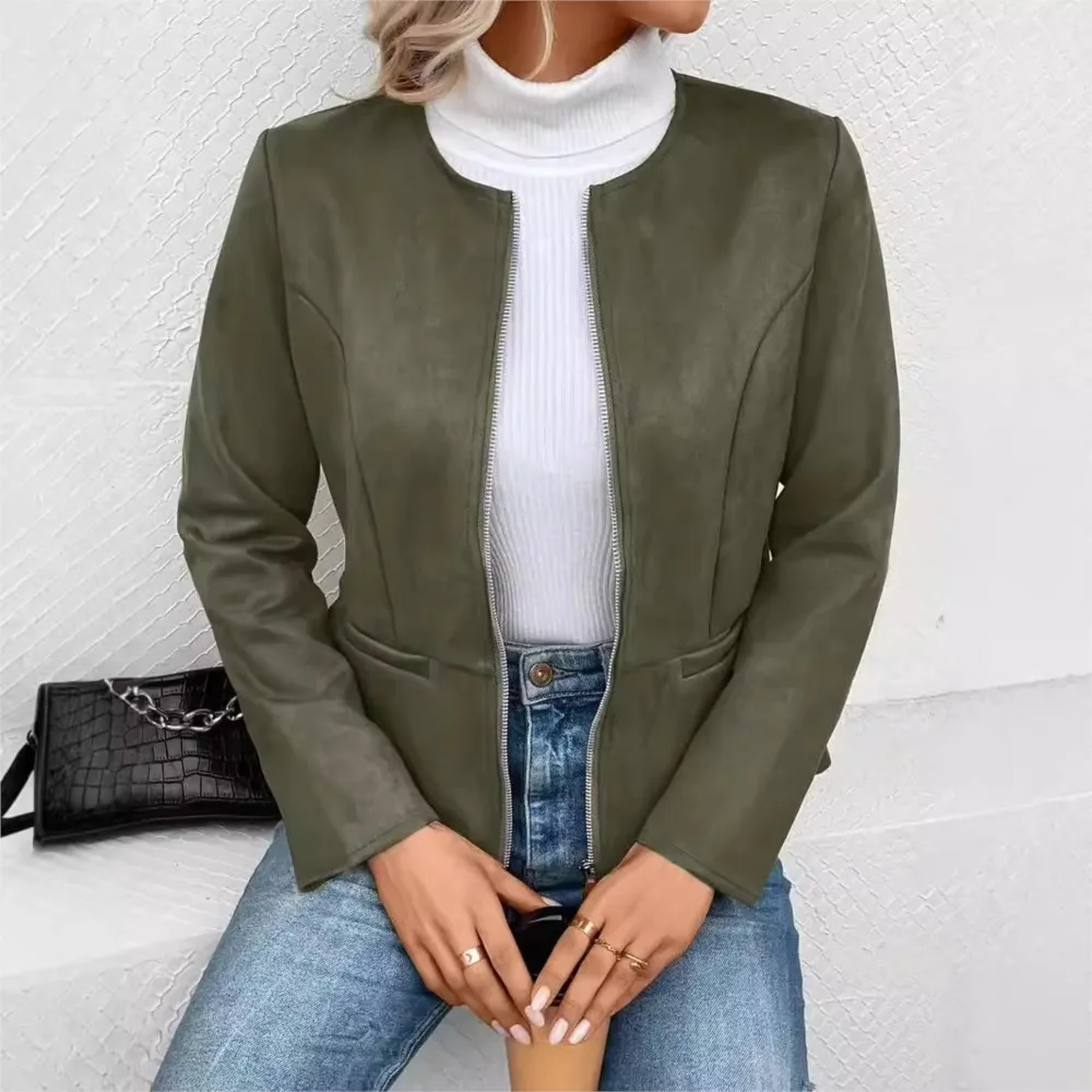 

2024 Autumn And Winter Slim Zipper Long Sleeved Jacket For Women's Fashion Street Solid Color Cardigan Coat Fall Woman Clothes