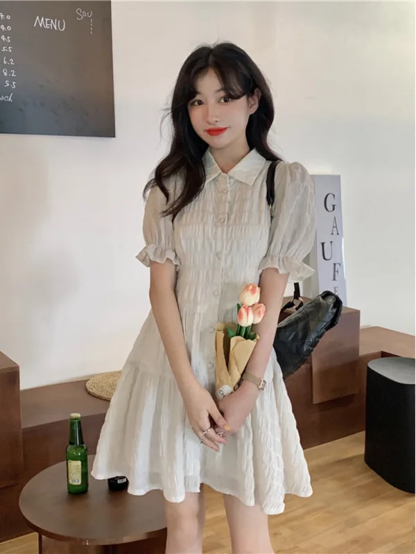 Fashionable, Sweet and Fresh French First Love Style Unique and Exquisite Dress Summer Women's Small Polo Neck Shirt Dress F8IV