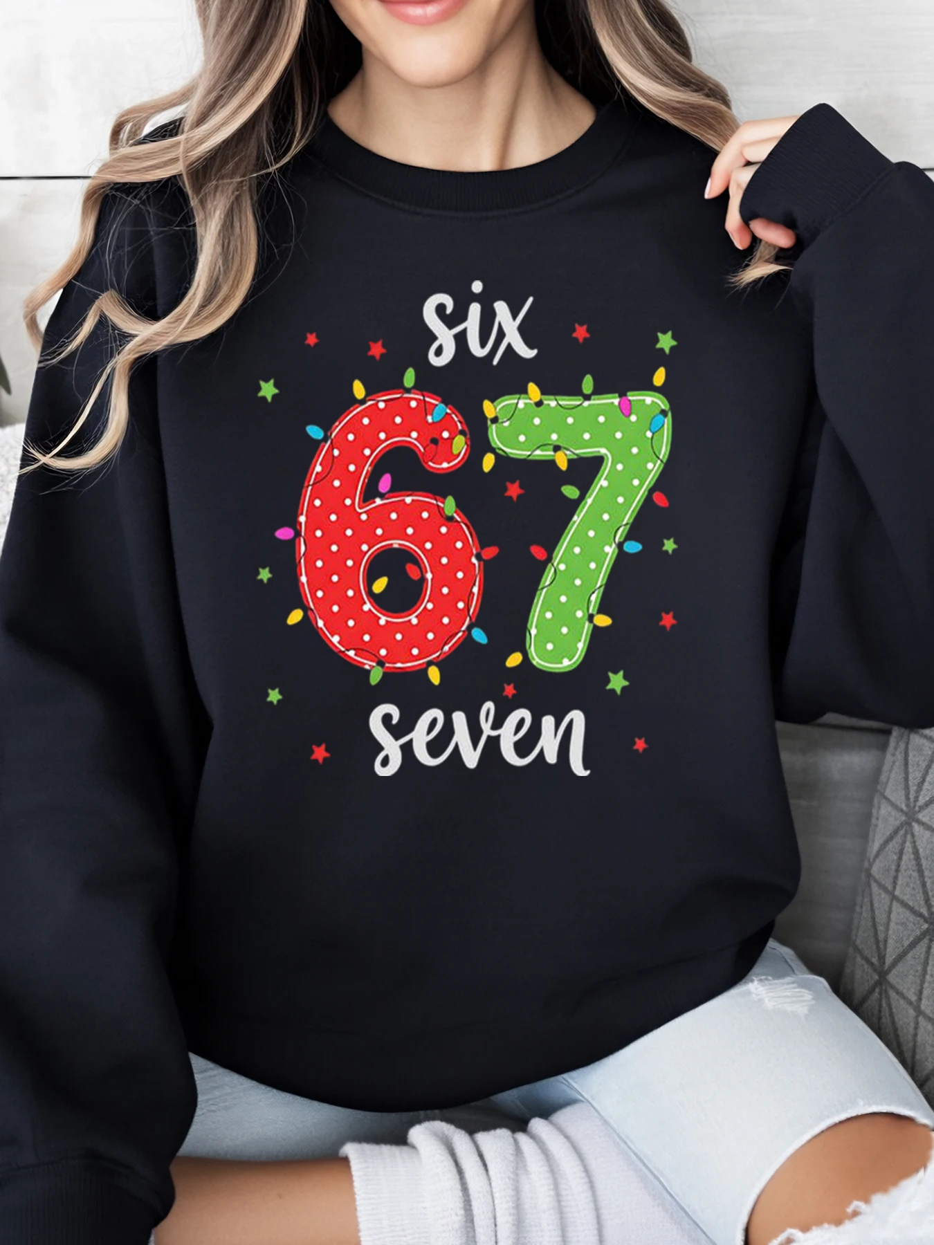 

Толстовка с рождественским принтом Six 67, женская праздничная вечеринка, повседневная одежда, черная, больших размеров