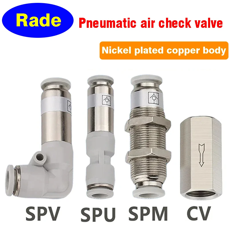 Pneumatic Check Valve 6mm 8mm 10mm 1/4 3/8 1/2 One Way Non Return Valve Air Single Way Brass Valve Air Pipe Fitting Adapter