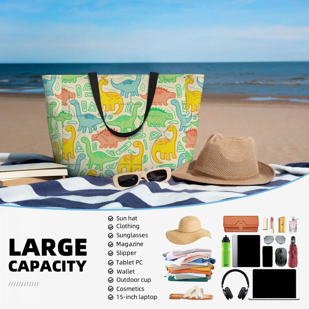 Borsa da viaggio da spiaggia per feste di dinosauri, borsa da viaggio personalizzabile pratico regalo di compleanno modello Multi-stile