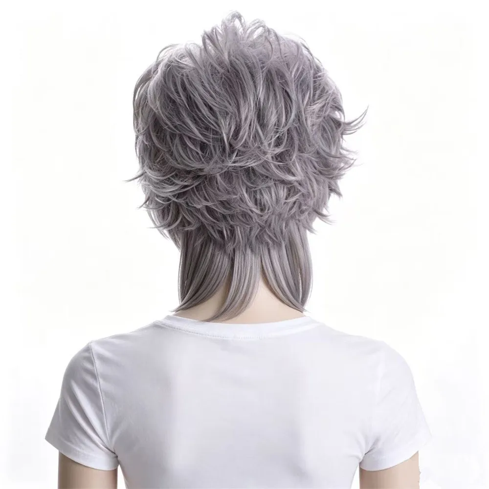 Gray Short Layered Synthetic Wig with Bangs for Women Heat Resistant Natural Looking Daily Cosplay Party Wig