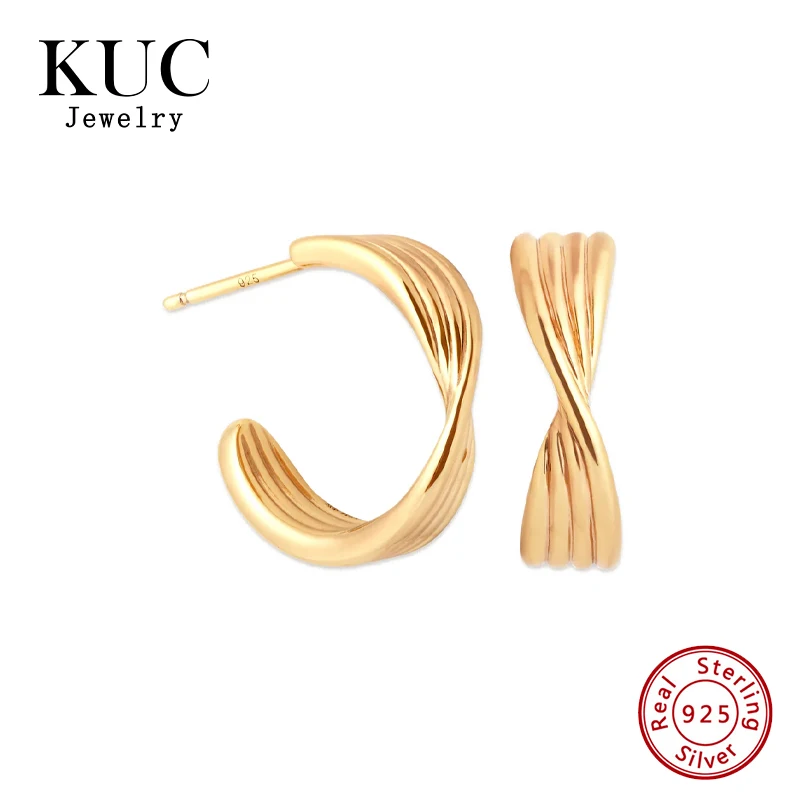 

Trendy 18k Gold Plated Minimalist Twist C-Shape 925 Sterling Silver Korean Luxury Stud Earring Fine Jewelry Earrings